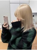 12779艶髪ホワイトブロンド切りっぱなしボブ韓国マロンベージュ