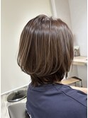 透け感パールベージュくびれレイヤーカット大人可愛いボブ