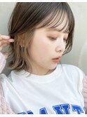 グレーベージュ外ハネボブウルフヘアインナーカラーウルフ波巻き