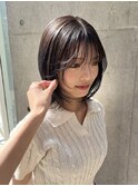 ミディアムレイヤー顔まわりレイヤーボブ透明感グレージュ