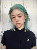 ミントグリーン　ブリーチ　ダブルカラー　ボブ
