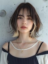 ムウ 難波(MOU)&nbsp;ボブルフネビージュ小顔イヤリングインナーカラー20代30代40代