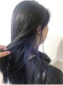 インナーカラーネイビーブルーグレーストレート
