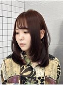 ブリーチなしピンクカラーミディアムレイヤーカット顔周り
