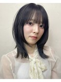 顔まわりレイヤー/ミディアムレイヤー/韓国風/くびれ巻き