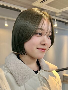 ヌープヘアーアイス(NUUP.hair ici) ブリーチなしカラー◎秋のオリーブボブで透明感！20代30代