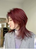 大人のウルフカット/レッドピンク/エンドカラー