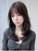 韓国ヘアロング前髪カット顔周りレイヤー_F21316