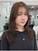 ミディアムロングレイヤーカットブリーチなしダブルカラー