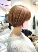 ピンクオレンジベージュ丸みショートボブ　新宿
