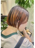 オレンジカラー×ルーツカラー×切りっぱなしボブ