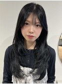 レイヤーカット顔周りカット ハッシュカット 地毛風カラー 暗髪