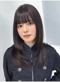 前髪カットグレージュ顔周りレイヤーロング_F31678