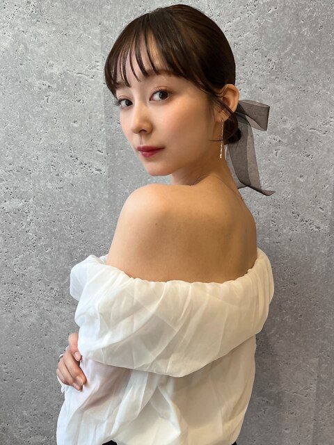 三軒茶屋_レディース_セミロング_ヘアアレンジ_ヘアセット_小顔