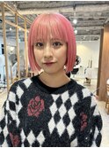 ピンクベージュ/ハイブリーチ／ボブ/切りっぱなしボブ