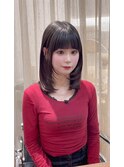 ワンレンボブ前下がりショート内巻きワンカール鎖骨ミディアム