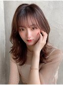 美髪ミディアムストレート寒色系カラー極細ハイライト