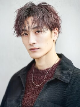 カットもパーマもイケメンパラダイス Men's天王寺 韓国風Men's無造作ピンクブラウンショート