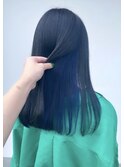 ブラック×ブルー/インナーカラー/艶髪/デザインカラー/学生