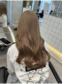 ミルクティーベージュ顎ラインボブワイドバングピンクベージュ