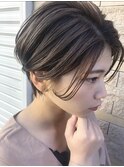 透明感ハンサムショート ハイライト インナーカラーグレージュ