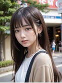フェミニンレイヤーロングシースルーバング20代30代40代柔らか