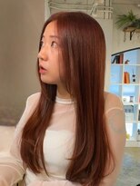 リンサロン(RIN salon)&nbsp;アプリコットブラウン/センターパート/顔周りレイヤー/ロング