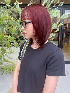フルール(hair place Fleur) レッドブラウンカラー×顔まわりレイヤーウルフ