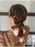 結婚式　参列ヘア　ゆるふわ　ミディアム　編み下ろし　大阪