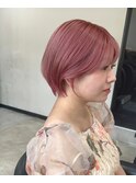 ピンクベージュ/ショートボブ/コロンとシルエット/大人可愛い