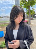 大人可愛い外ハネくびれボブアッシュブラックネオウルフ20代30代