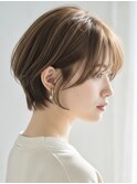 ナチュラルショート/耳かけショート/ダークアッシュ/前髪あり