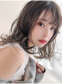マロンベージュAラインボブかきあげ（ベース丸形逆三角卵型四角