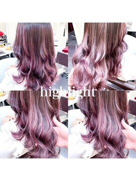 ミシェリー(misherry) ヘルシースタイルピンクハイライトふんわりカール韓国風ブリーチ