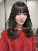 ロングレイヤーオリーブカラー顔周りレイヤーカット