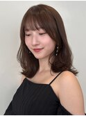 顔周りレイヤーカットグレージュカラーくびれボブベージュカラー
