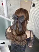 ハーフアップ リボンヘア 巻きおろし 参列ヘア イベントヘア