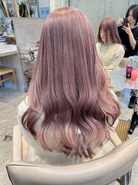 サンク 原宿 表参道(cinq) ★ミディアムレイヤーカット長めボブミルクティーピンクベージュ