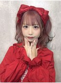 ピンクベージュ セミロング デザインカラー