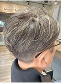 大人の白髪ぼかしハイライト × ビジネスニュアンスパーマ