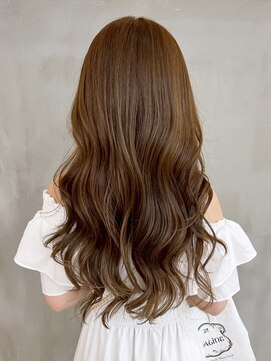 おくれ毛オリーブベージュ顔周りレイヤーロング_ba558602