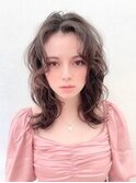 大人ミディアムエギョモリアンニュイウェーブアッシュブラウン