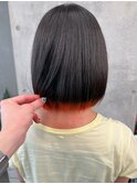 ＊裾カラー重めボブ大人ボブオレンジベージュ前髪なし30代40代2