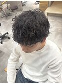 波巻きパーマ/刈り上げマッシュ