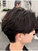韓国マッシュフェザーパーマニュアンスパーマセンターパート黒髪