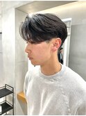 刈り上げセンターパートテーパーフェードカットニュアンスパーマ