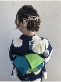 浴衣 トップ サイド 編み込み シニヨン ヘアアレンジ