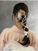 袴ヘア　卒業式ヘアアレンジ　ロング　編み下ろし　袴レンタル