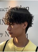 ベリーショートセンターパートダークアッシュニュアンスパーマ