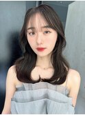 暗めカラー韓国ヘア前髪カット顔周りレイヤー_F30016